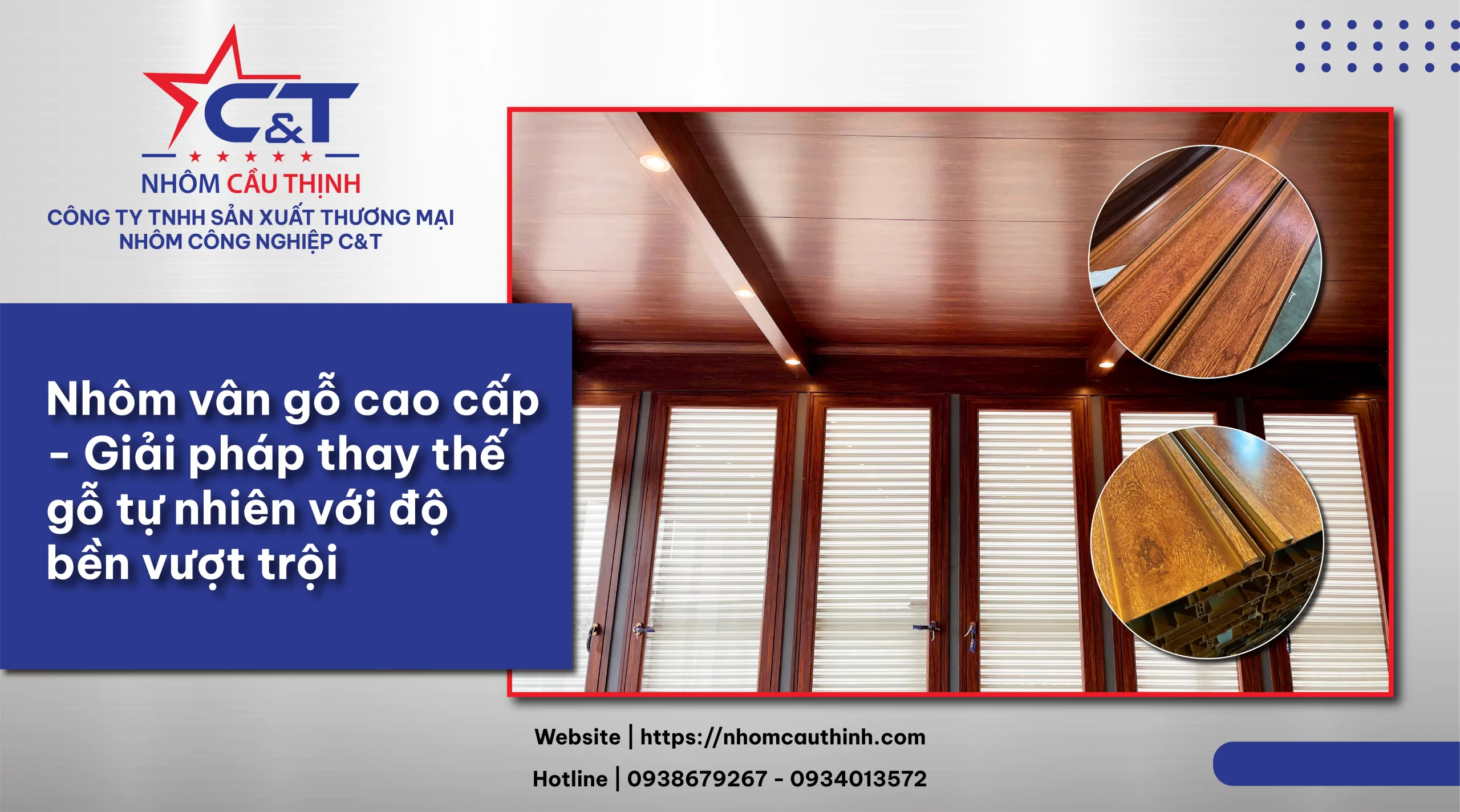 Nhôm vân gỗ cao cấp Cầu Thịnh thay thế gỗ tự nhiên với độ bền vượt trội cho cửa và nội thất