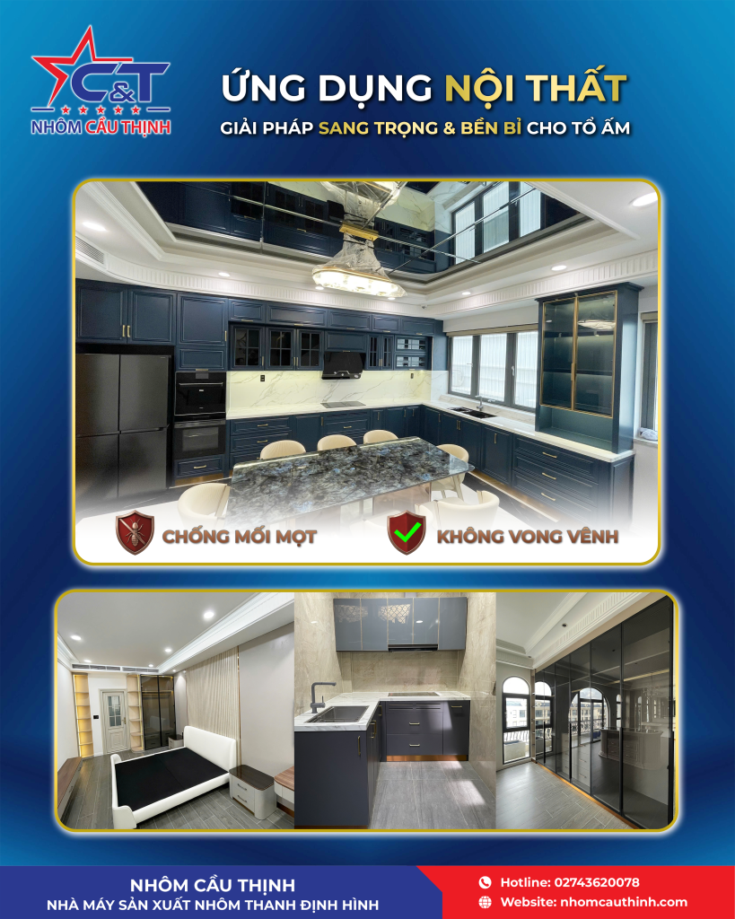 ứng dụng nhôm nội thất bền màu cho tủ bếp và không gian sống