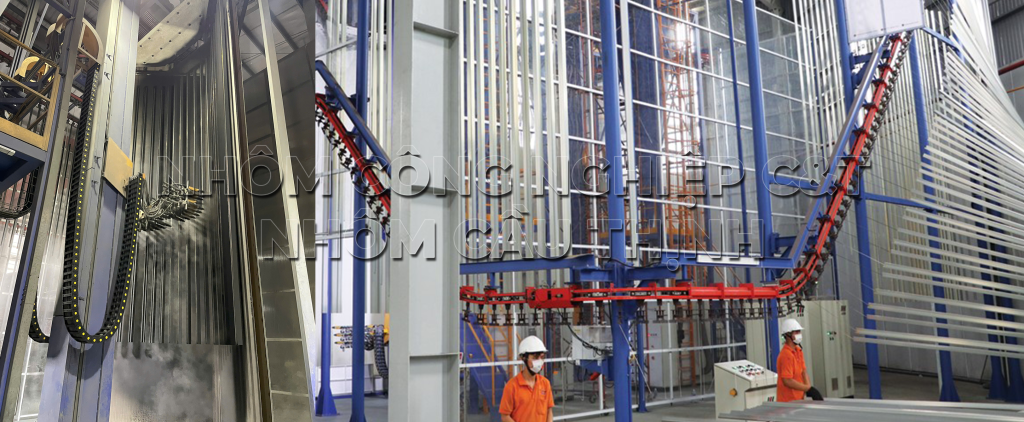 Hệ thống xử lý bề mặt nhôm khép kín tự động gồm tẩy dầu, ăn mòn và chromating tại Cầu Thịnh.